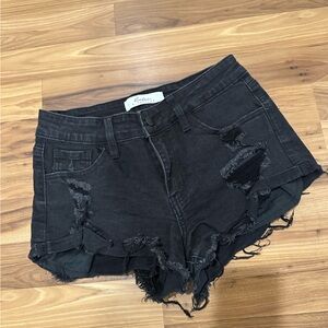 Kancan Signature black mid-rise jean shorts